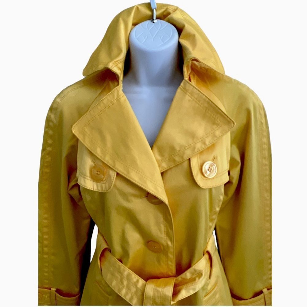 JESSICA SIMPSON Chic Shiny Yellow Color Trench Coat Size S. - Picture 2 of 9
